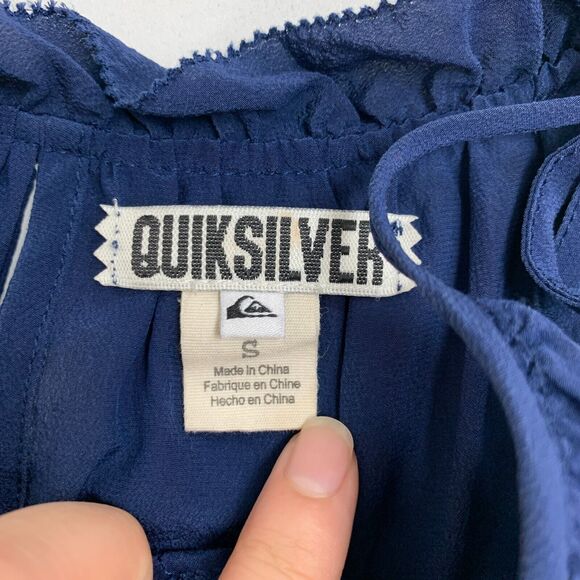 Quiksilver Blouson Silk Dress S Small Shirred Waist Tie Straps Beach Cover Up - Picture 12 of 16